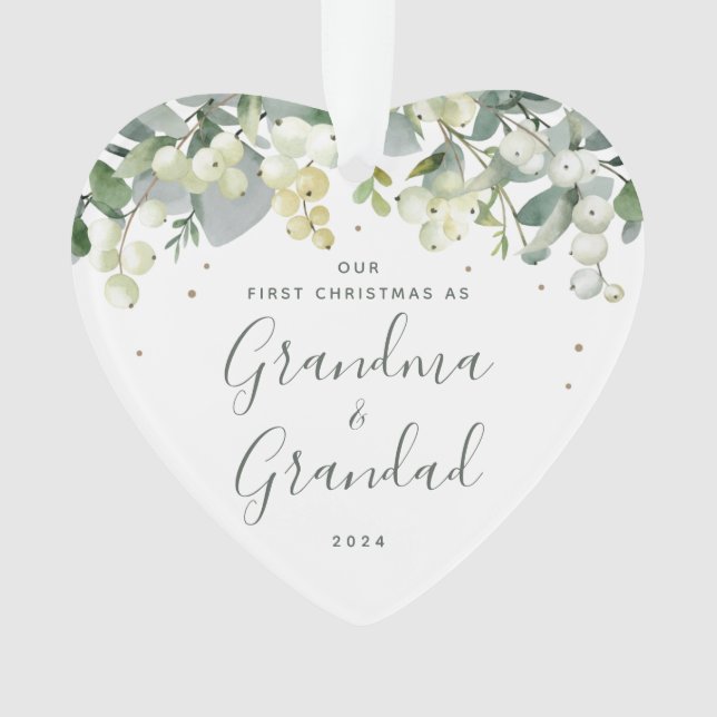 Our First Christmas as Grandparents Photo Heart Ornament (Front)