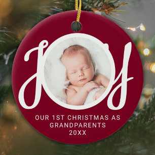 Our First Christmas As Grandparents Photo Maroon Ceramic Tree Decoration