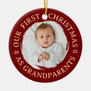 Our First Christmas as Grandparents – Photo Red Ceramic Tree Decoration