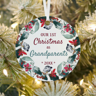 Our First Christmas as Grandparents Photo Wreath  Metal Tree Decoration