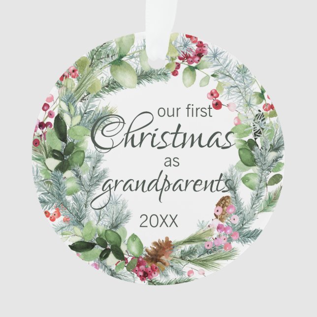 Our First Christmas as Grandparents Pine Berries Ornament (Front)