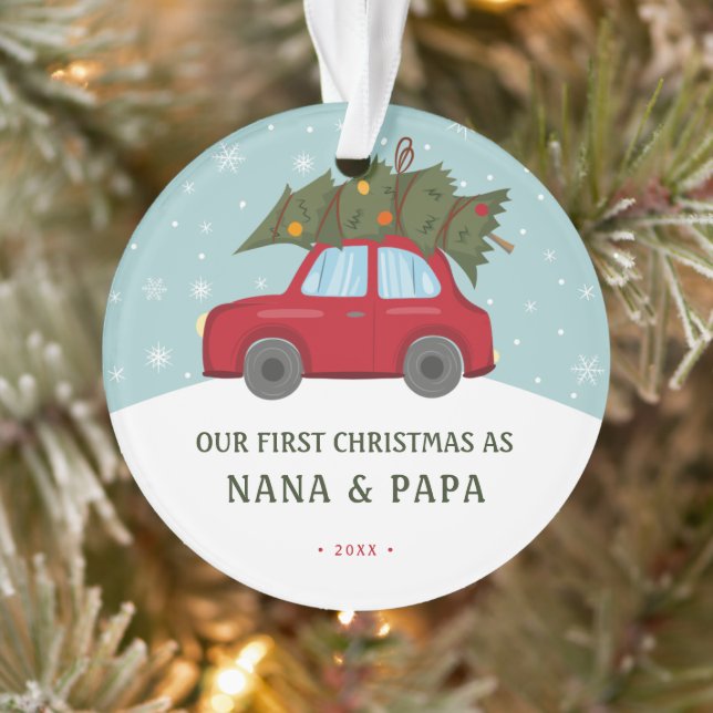 Our First Christmas as Grandparents Red Car Tree Ornament (Tree)