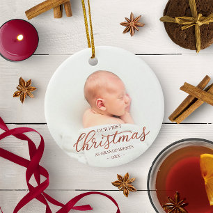 Our First Christmas As Grandparents Rose Gold Foil Ceramic Tree Decoration