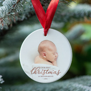 Our First Christmas As Grandparents Rose Gold Foil Ornament
