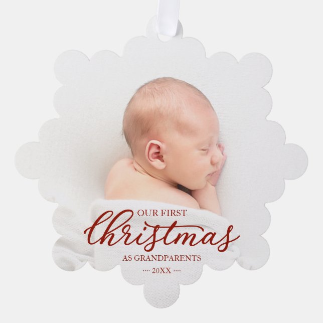 Our First Christmas As Grandparents Tree Decoration Card (Front)