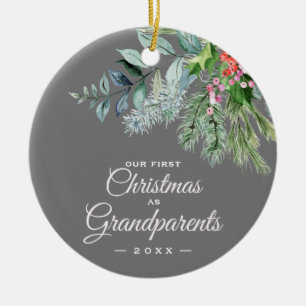 Our First Christmas as Grandparents Watercolor Ceramic Tree Decoration