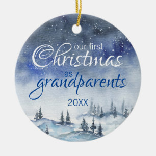Our First Christmas as Grandparents Watercolor Ceramic Tree Decoration
