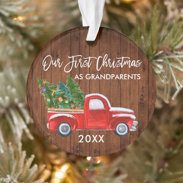 Our First Christmas as Grandparents Wood Truck Ornament (Tree)