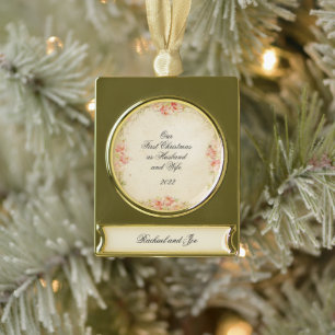 Our First Christmas as Husband & Wife Gold Plated Banner Ornament