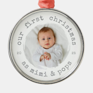 Our First Christmas as Mimi & Pops 2025 Photo Metal Tree Decoration