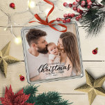 Our First Christmas as Mom and Dad Baby Photo Metal Tree Decoration<br><div class="desc">Our First Christmas as Mom and Dad Baby Photo Ornament</div>