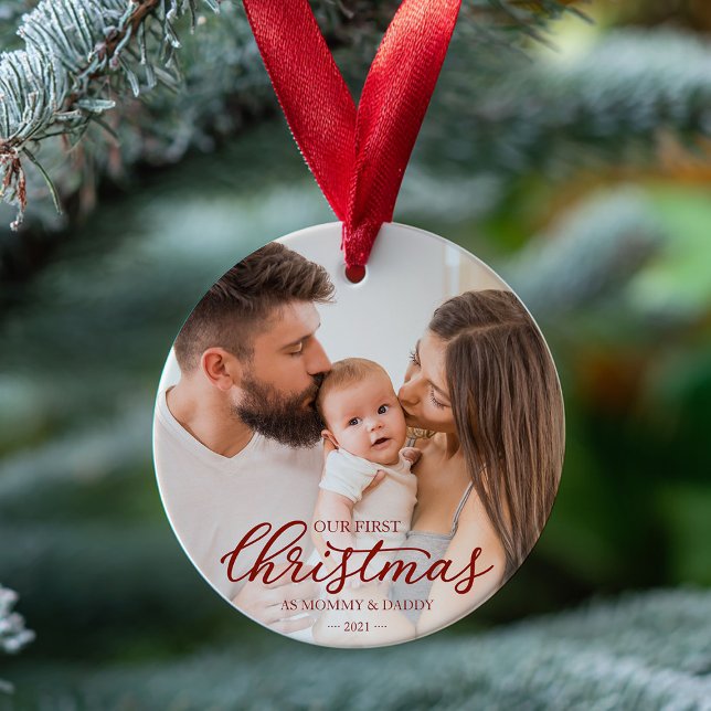 Our First Christmas as Mom and Dad Baby Photo Ornament (Creator Uploaded)