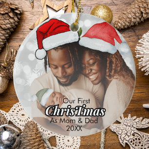 Our First Christmas as Mom and Dad Family Photo Ceramic Tree Decoration