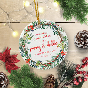 Our First Christmas as Mommy & Daddy Rustic Wreath Ceramic Tree Decoration