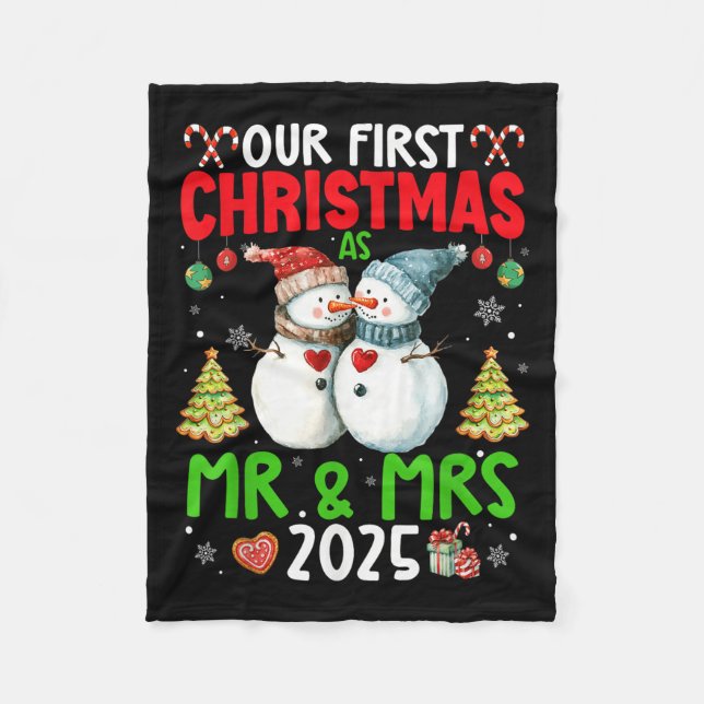 Our First Christmas As Mr &amp; Mrs 2025 Couple Ma Fleece Blanket (Front)