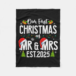 Our First Christmas As Mr &amp; Mrs 2025 Married C Fleece Blanket