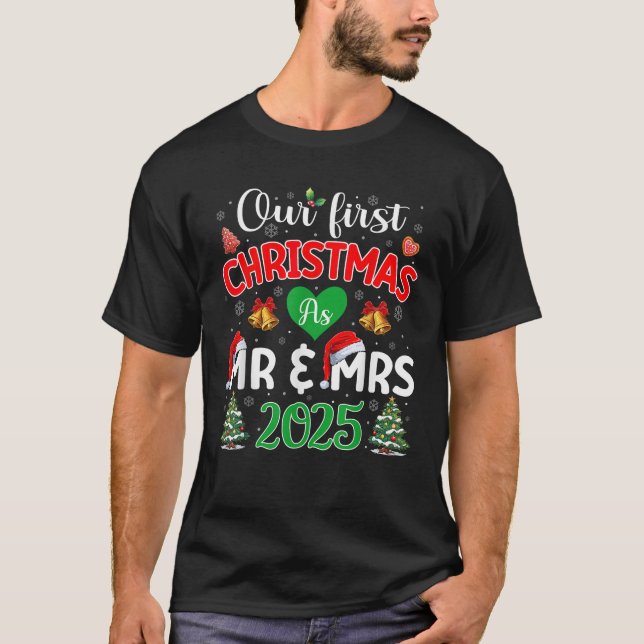 Our First Christmas as Mr and Mrs 2025 Couples Paj T-Shirt (Front)