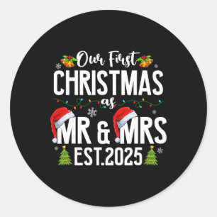 Our First Christmas As Mr And Mrs 2025 Married Cou Classic Round Sticker
