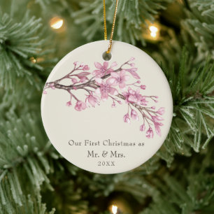 Our First Christmas as Mr. and Mrs. Cherry Blossom Ceramic Tree Decoration