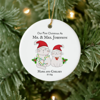 Our First Christmas As Mr. And Mrs. Cute Cats Ceramic Tree Decoration