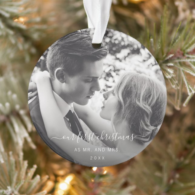 Our First Christmas as Mr and Mrs Elegant Photo Ornament (Tree)