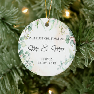 Our First Christmas as Mr and Mrs Floral Ceramic Tree Decoration