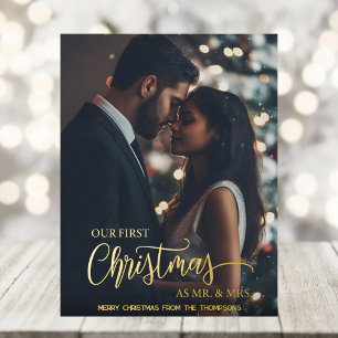 Our first Christmas as Mr and Mrs Foil Holiday Postcard