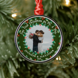 Our first christmas as Mr and Mrs holiday photo Metal Tree Decoration