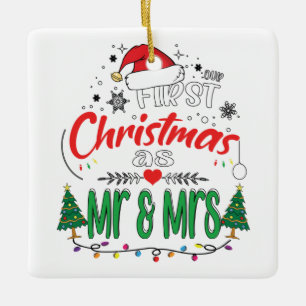 Our First Christmas as Mr and Mrs Matching Couple Ceramic Ornament