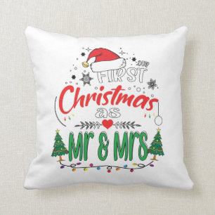 Our First Christmas as Mr and Mrs Matching Couple Cushion