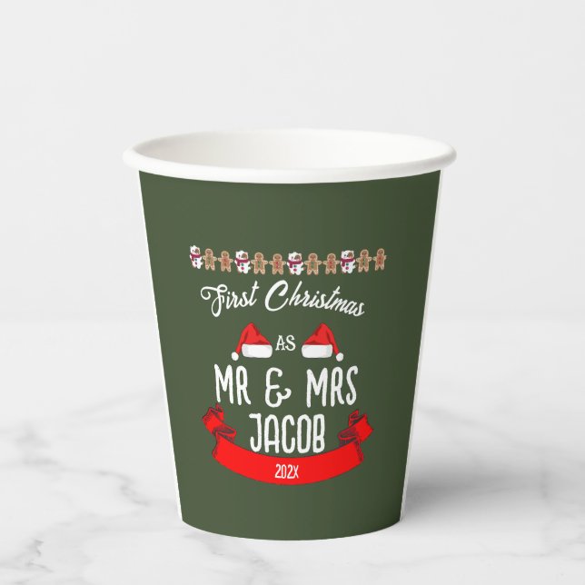 Our First Christmas as Mr. and Mrs. Newlywed  Paper Cups (Front)
