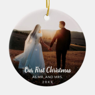 Our First Christmas as Mr and Mrs Newlywed Photo Ceramic Tree Decoration