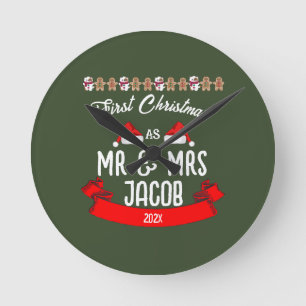 Our First Christmas as Mr. and Mrs. Newlywed Round Clock
