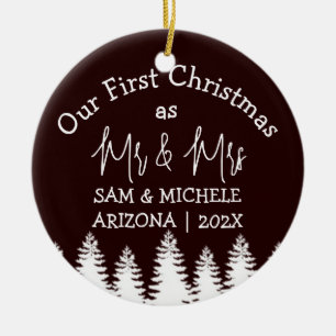 Our first Christmas as Mr. and Mrs. newlywed wood  Ceramic Tree Decoration