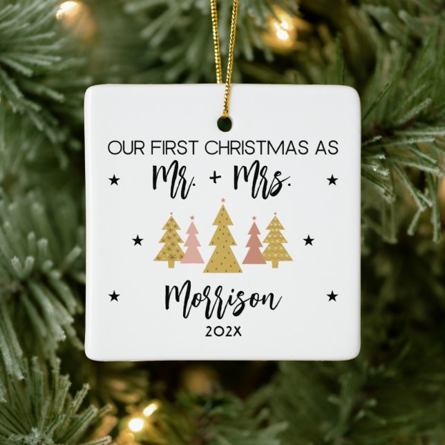 Our First Christmas as Mr. and Mrs. Personalised Ceramic Ornament (Tree)
