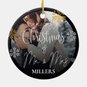 Our First Christmas as Mr And Mrs Photo Christmas  Ceramic Tree Decoration