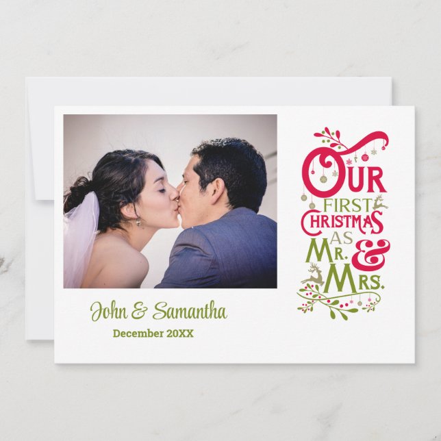 Our First Christmas As Mr and Mrs Photo Holiday Card (Front)
