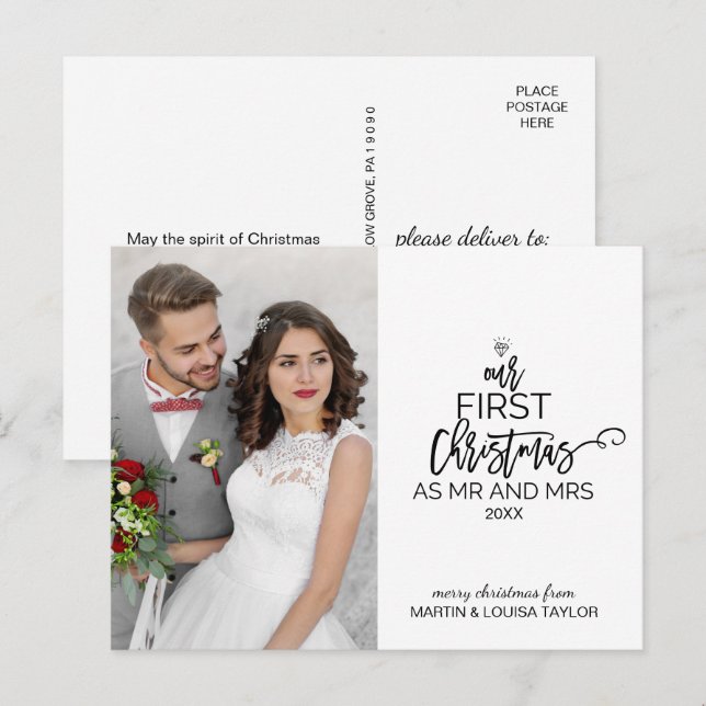 Our First Christmas as Mr and Mrs Photo Holiday Postcard (Front/Back)