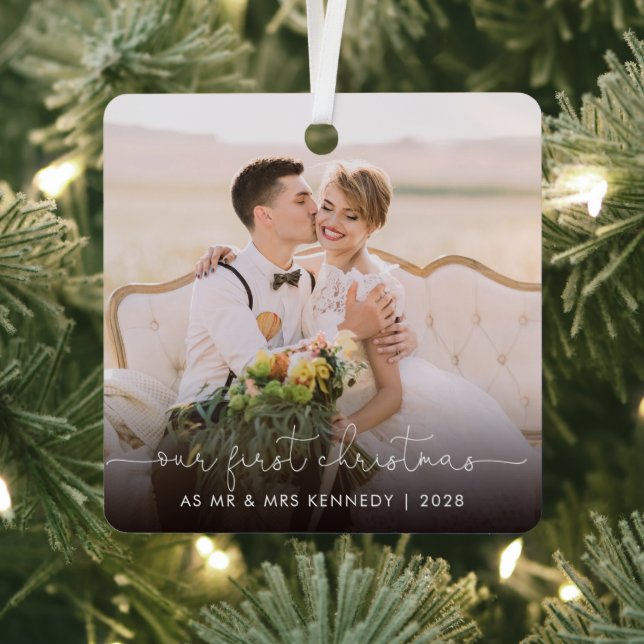 Our First Christmas as Mr. and Mrs. Photo  Metal Tree Decoration (Insitu)