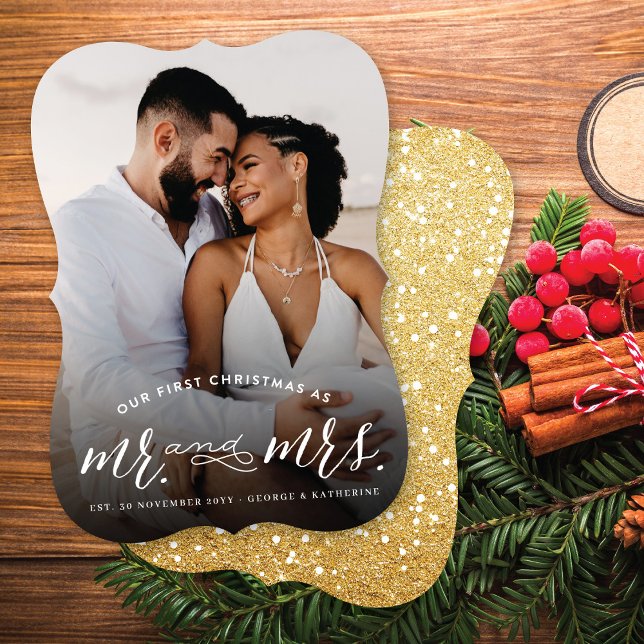 Our First Christmas As Mr And Mrs Photo Wedding Holiday Card (Creator Uploaded)