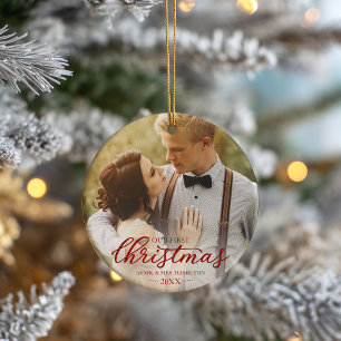 Our First Christmas As Mr And Mrs Red Script Ceramic Tree Decoration