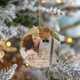 Our First Christmas As Mr And Mrs Rose Gold Foil Ceramic Tree Decoration