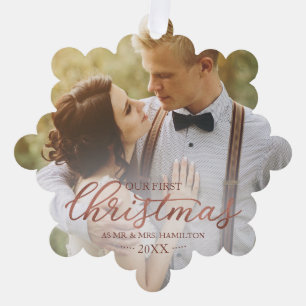 Our First Christmas As Mr And Mrs Rose Gold Foil Tree Decoration Card