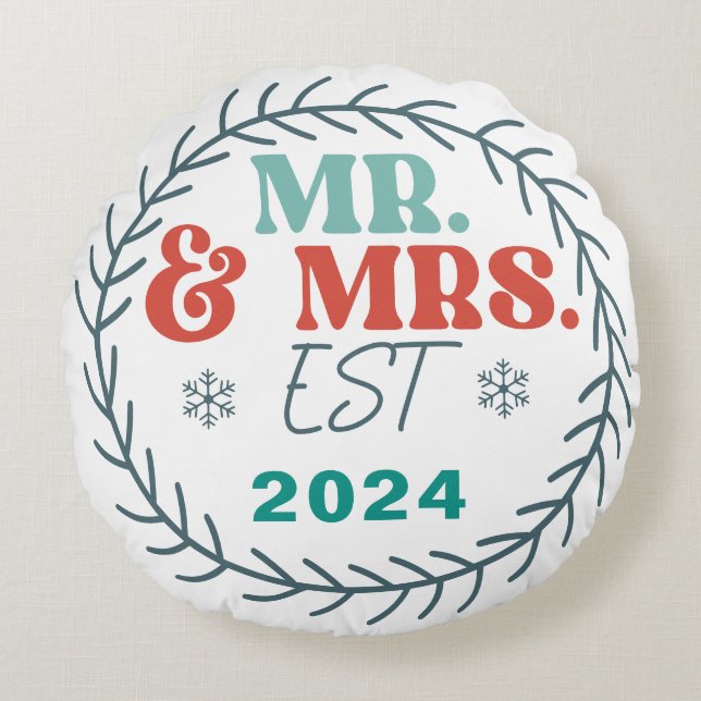 our First Christmas as Mr and Mrs Round Cushion (Front)