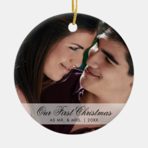 Our First Christmas as Mr. and Mrs. Script Photo Ceramic Tree Decoration