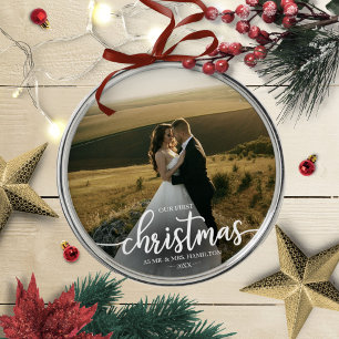 Our First Christmas As Mr And Mrs Simple Elegant Metal Tree Decoration