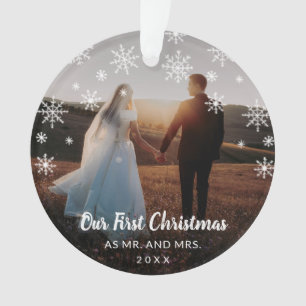 Our First Christmas as Mr and Mrs Snowflakes Photo Ornament