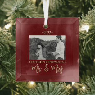 Our First Christmas as Mr and Mrs Wedding Couple G Glass Tree Decoration