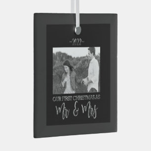 Our First Christmas as Mr and Mrs Wedding Couple Glass Tree Decoration