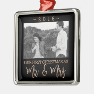 Our First Christmas as Mr and Mrs Wedding Couple Metal Tree Decoration